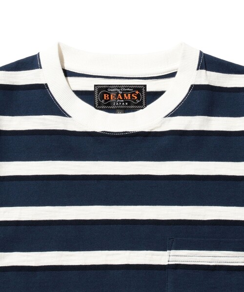 BEAMS PLUS（ビームスプラス）の「ストライプ ポケット Tシャツ（Tシャツ/カットソー・メンズ・ホワイト/オレンジ/ネイビー・SMALL/X-LARGE/MEDIUM/LARGE）」の19枚目の写真