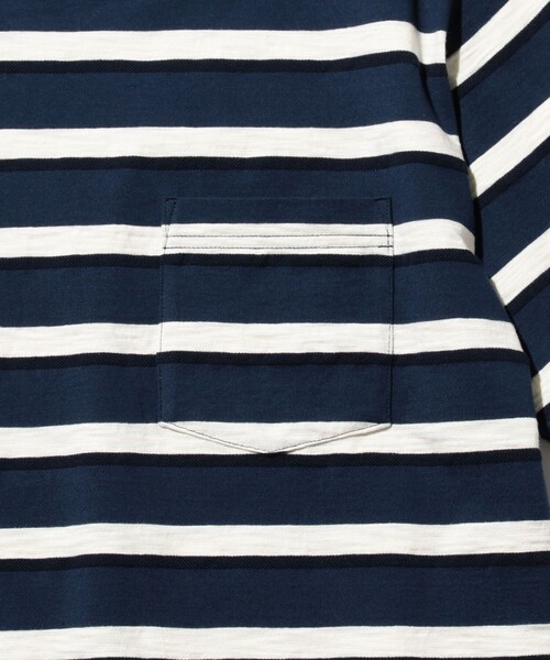 BEAMS PLUS（ビームスプラス）の「ストライプ ポケット Tシャツ（Tシャツ/カットソー・メンズ・ホワイト/オレンジ/ネイビー・SMALL/X-LARGE/MEDIUM/LARGE）」の20枚目の写真