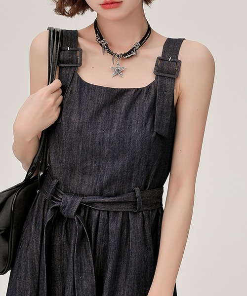 c.u.l(シーユーエル)の「ウエストリボン付き デニムサロペットミニスカートGH25s011 【Girlyhalo】(ワンピース・レディース・ブルー・M/L/S)」の9枚目の写真