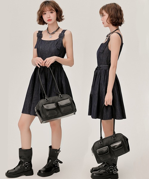 c.u.l(シーユーエル)の「ウエストリボン付き デニムサロペットミニスカートGH25s011 【Girlyhalo】(ワンピース・レディース・ブルー・M/L/S)」の8枚目の写真