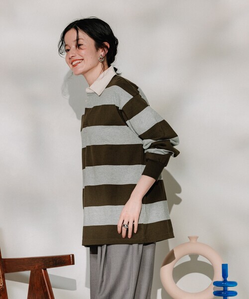 FREAK'S STORE（フリークスストア）の「ラガーシャツ / ポロトップス（Tシャツ/カットソー・レディース・ライトグレー/オフホワイト・ﾌﾘ-）」の16枚目の写真