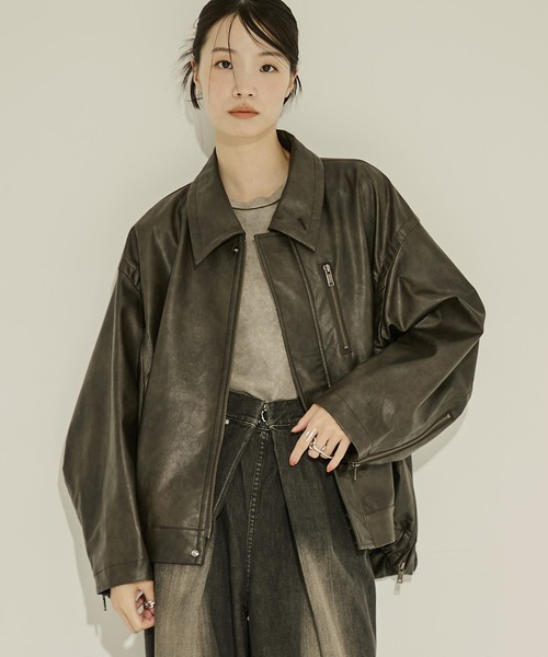 ステンカラーフェイクレザージャケットSTYLEMIXER セール】ステンカラーフェイクレザージャケット（その他アウター