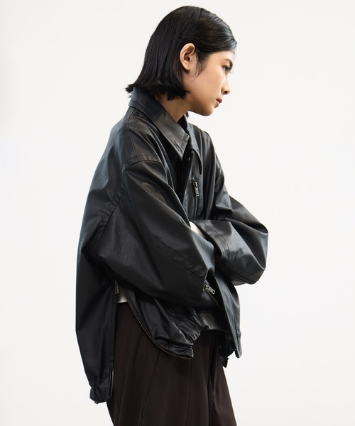 STUDIOUS/ステュディオス】Faux Leather Stand Collar Blouson