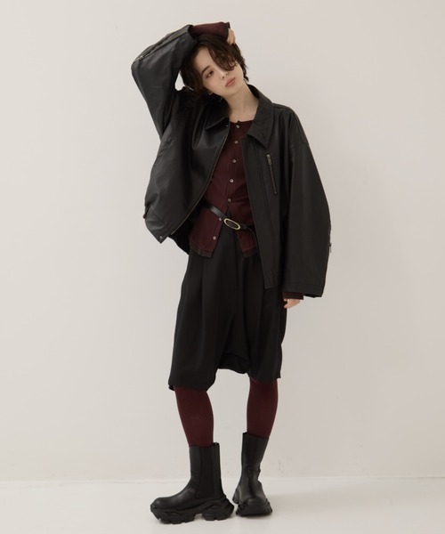 Elegante♡ブルゾン 黒 S Ada. ブルゾン アウター リブ スタンドネック オーバーサイズ フェイク