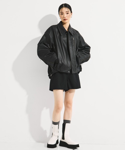 STUDIOUS/ステュディオス】Faux Leather Stand Collar Blouson
