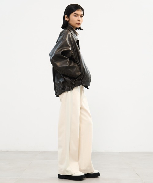 STUDIOUS フェイクレザーブルゾン STUDIOUS/ステュディオス】Faux Leather Stand Collar Blouson
