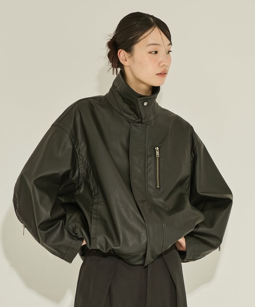 STUDIOUS/ステュディオス】Faux Leather Stand Collar Blouson