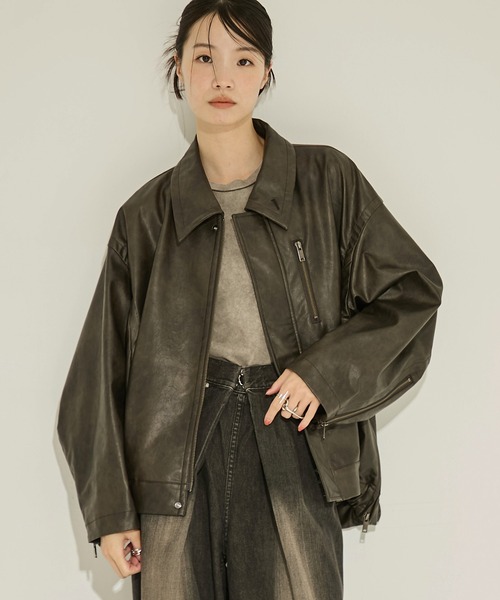 STUDIOUS/ステュディオス】Faux Leather Stand Collar Blouson