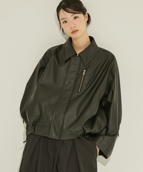 STUDIOUS/ステュディオス】Faux Leather Stand Collar Blouson