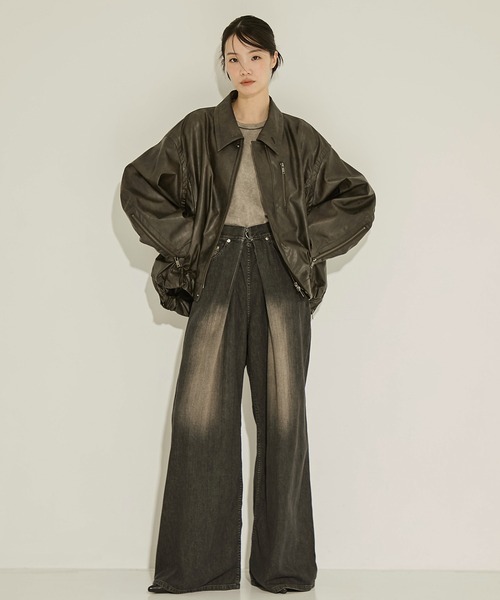 STUDIOUS(ステュディオス)の「【STUDIOUS/ステュディオス】Faux Leather Stand Collar Blouson/フェイクレザースタンドカラーブルゾン(ブルゾン・レディース・ブラウン/ブラック・FREE)」の10枚目の写真