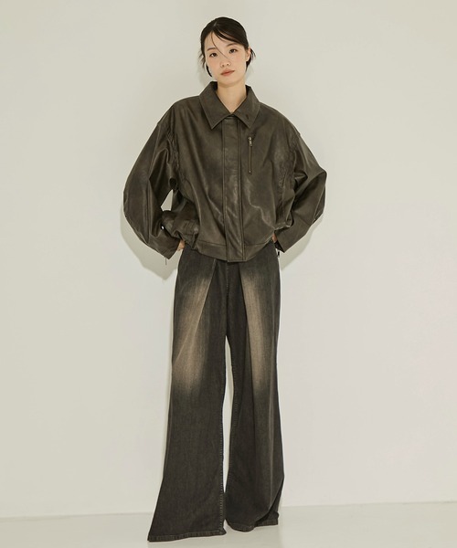 STUDIOUS(ステュディオス)の「【STUDIOUS/ステュディオス】Faux Leather Stand Collar Blouson/フェイクレザースタンドカラーブルゾン(ブルゾン・レディース・ブラウン/ブラック・FREE)」の13枚目の写真