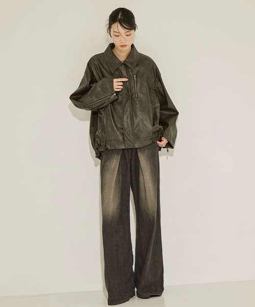 STUDIOUS(ステュディオス)の「【STUDIOUS/ステュディオス】Faux Leather Stand Collar Blouson/フェイクレザースタンドカラーブルゾン(ブルゾン・レディース・ブラウン/ブラック・FREE)」の14枚目の写真