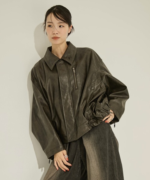STUDIOUS(ステュディオス)の「【STUDIOUS/ステュディオス】Faux Leather Stand Collar Blouson/フェイクレザースタンドカラーブルゾン(ブルゾン・レディース・ブラウン/ブラック・FREE)」の15枚目の写真