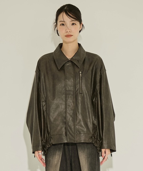STUDIOUS/ステュディオス】Faux Leather Stand Collar Blouson