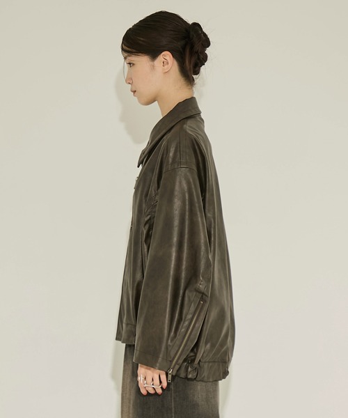 STUDIOUS/ステュディオス】Faux Leather Stand Collar Blouson