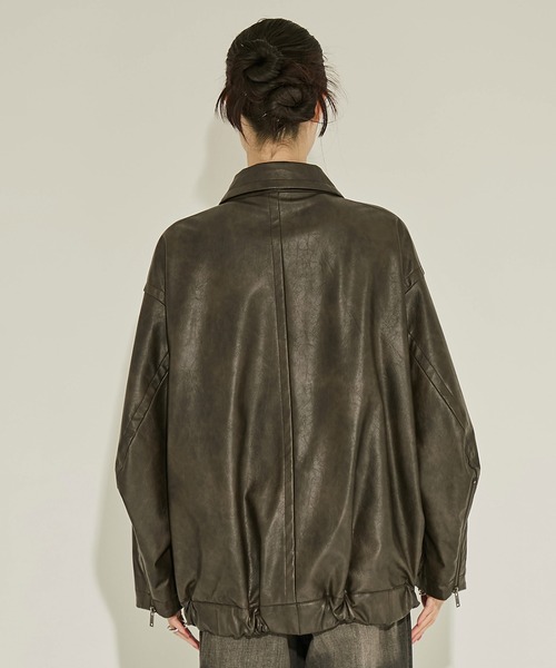 STUDIOUS(ステュディオス)の「【STUDIOUS/ステュディオス】Faux Leather Stand Collar Blouson/フェイクレザースタンドカラーブルゾン(ブルゾン・レディース・ブラウン/ブラック・FREE)」の21枚目の写真