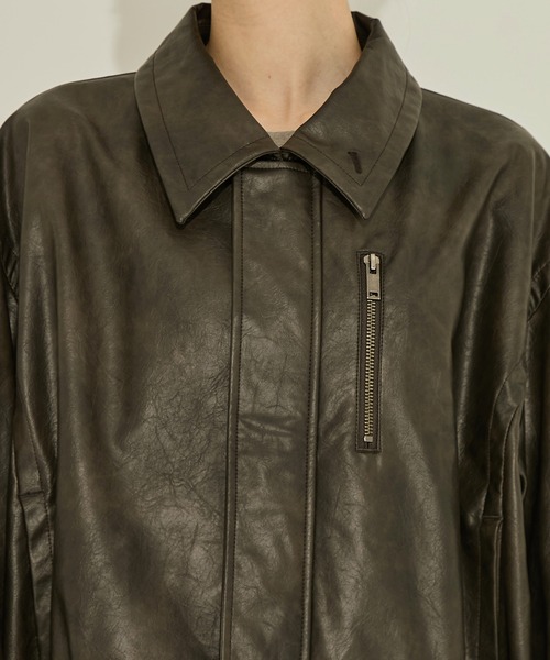 STUDIOUS/ステュディオス】Faux Leather Stand Collar Blouson