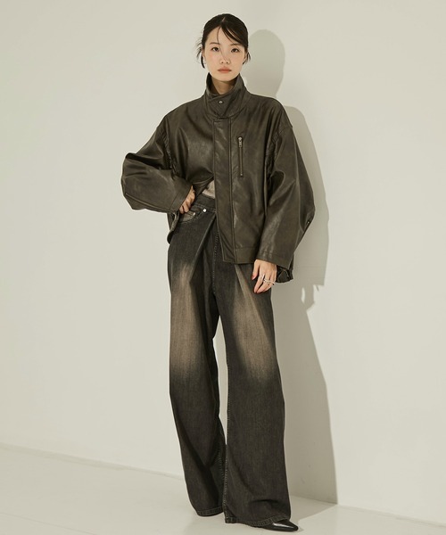 STUDIOUS(ステュディオス)の「【STUDIOUS/ステュディオス】Faux Leather Stand Collar Blouson/フェイクレザースタンドカラーブルゾン(ブルゾン・レディース・ブラウン/ブラック・FREE)」の16枚目の写真