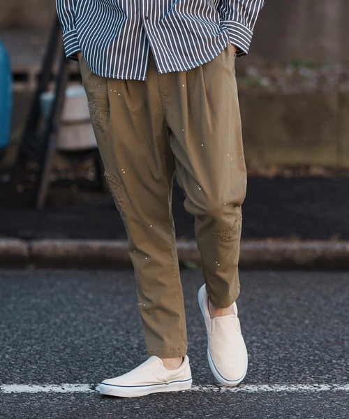 mp13250-Stretch Back Satin Tapered Pants ミリタリーサルエルパンツ