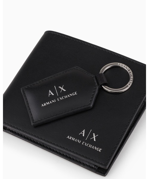 ARMANI EXCHANGE 二つ折りレザー財布＆キーリングセット A|X アルマーニ エクスチェンジ】二つ折りレザー財布