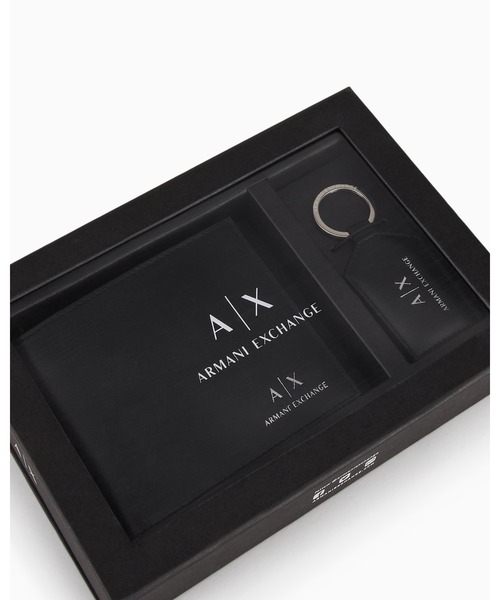 ARMANI EXCHANGE 二つ折りレザー財布＆キーリングセット A|X アルマーニ エクスチェンジ】二つ折りレザー財布
