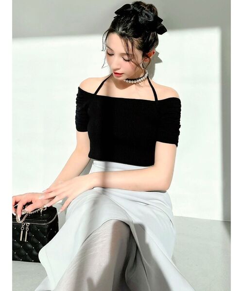 RESEXXY（リゼクシー）の「パールチョーカーニットトップス（ニット/セーター・レディース・ピンク/ブルー/ブラック・FREE）」の9枚目の写真