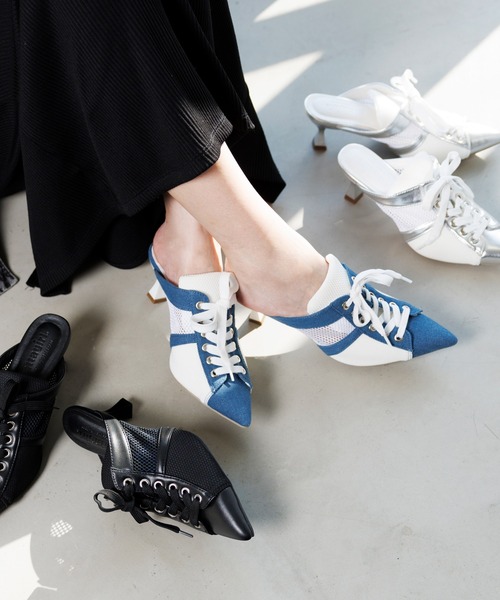 attagirl(アタガール)の「レースアップミュールパンプス(パンプス・レディース・シルバー/ブルー/ブラック・M/S/LL/L)」の4枚目の写真