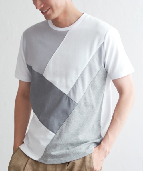 ikka(イッカ)の「【親子コーデ】ブロックスポンチ斜め切り替えTシャツ(Tシャツ/カットソー・メンズ・ブラック/グリーン/ホワイト/ネイビー・S/M/L/XL)」の1枚目の写真