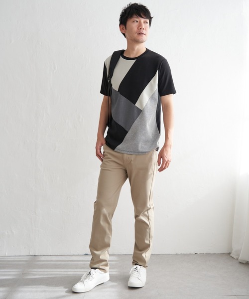ikka(イッカ)の「【親子コーデ】ブロックスポンチ斜め切り替えTシャツ(Tシャツ/カットソー・メンズ・ブラック/グリーン/ホワイト/ネイビー・S/M/L/XL)」の16枚目の写真