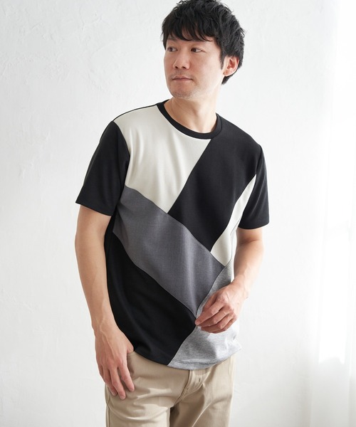 ikka(イッカ)の「【親子コーデ】ブロックスポンチ斜め切り替えTシャツ(Tシャツ/カットソー・メンズ・ブラック/グリーン/ホワイト/ネイビー・S/M/L/XL)」の18枚目の写真