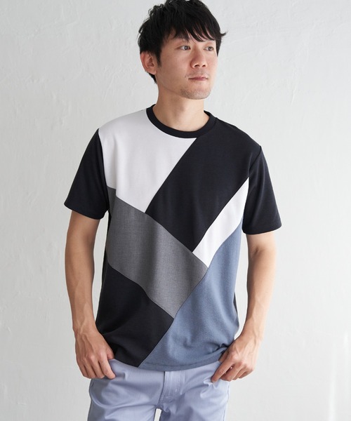 ikka(イッカ)の「【親子コーデ】ブロックスポンチ斜め切り替えTシャツ(Tシャツ/カットソー・メンズ・ブラック/グリーン/ホワイト/ネイビー・S/M/L/XL)」の21枚目の写真