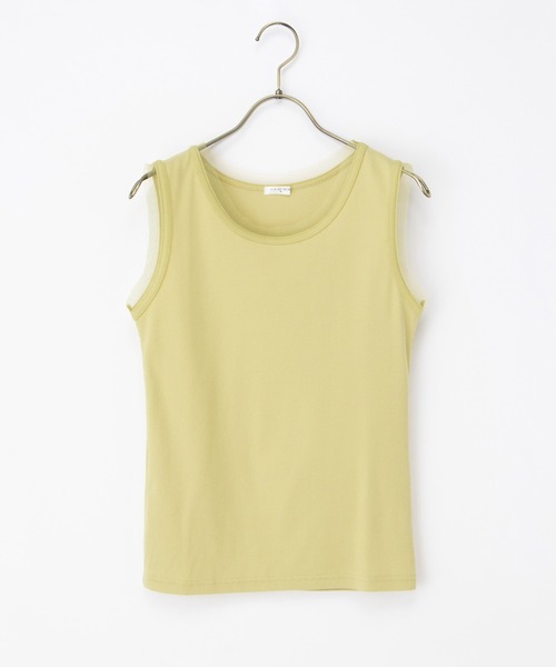 Honeys（ハニーズ）の「【ＵＶカット】チュール使いタンクトップ（タンクトップ・レディース・ホワイト/ライム/ブラック/ライトベージュ・L/LL/M/S）」の4枚目の写真