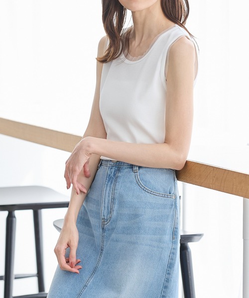 Honeys（ハニーズ）の「【ＵＶカット】チュール使いタンクトップ（タンクトップ・レディース・ホワイト/ライム/ブラック/ライトベージュ・L/LL/M/S）」の21枚目の写真