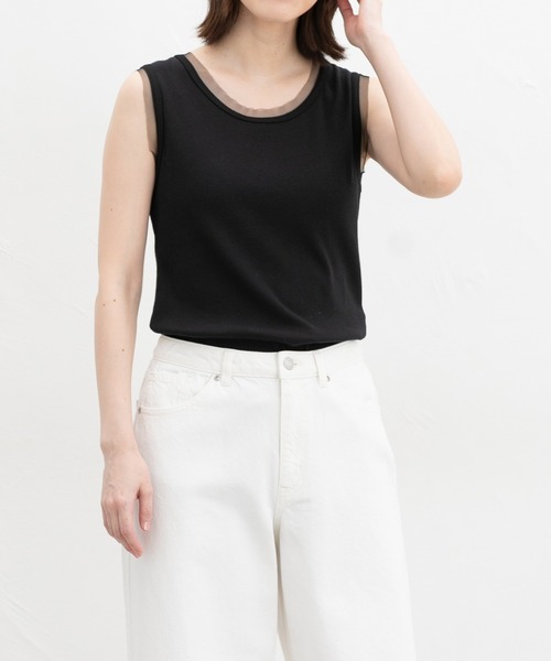 Honeys（ハニーズ）の「【ＵＶカット】チュール使いタンクトップ（タンクトップ・レディース・ホワイト/ライム/ブラック/ライトベージュ・L/LL/M/S）」の8枚目の写真