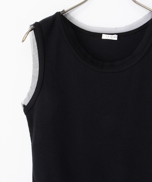 Honeys（ハニーズ）の「【ＵＶカット】チュール使いタンクトップ（タンクトップ・レディース・ホワイト/ライム/ブラック/ライトベージュ・L/LL/M/S）」の10枚目の写真