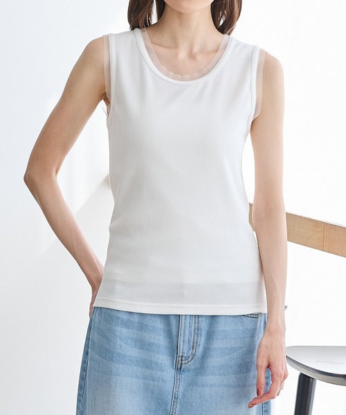 Honeys（ハニーズ）の「【ＵＶカット】チュール使いタンクトップ（タンクトップ・レディース・ホワイト/ライム/ブラック/ライトベージュ・L/LL/M/S）」の22枚目の写真