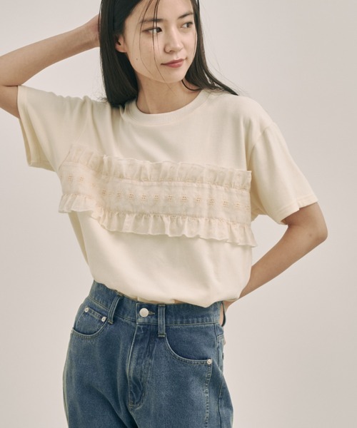 moi tytto（モイテュット）の「フリルデザインTシャツ（Tシャツ/カットソー・レディース・ブラック/ナチュラル/ベージュ・FREE）」の3枚目の写真