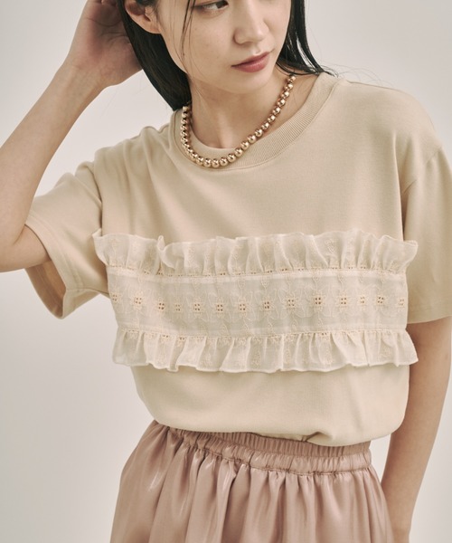 moi tytto（モイテュット）の「フリルデザインTシャツ（Tシャツ/カットソー・レディース・ブラック/ナチュラル/ベージュ・FREE）」の10枚目の写真