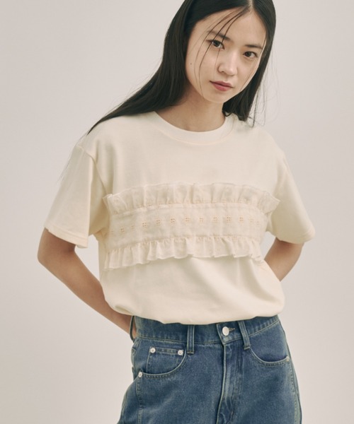 moi tytto（モイテュット）の「フリルデザインTシャツ（Tシャツ/カットソー・レディース・ブラック/ナチュラル/ベージュ・FREE）」の5枚目の写真