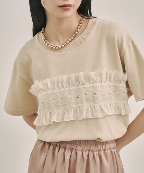 moi tytto（モイテュット）の「フリルデザインTシャツ（Tシャツ/カットソー・レディース・ブラック/ナチュラル/ベージュ・FREE）」の4枚目の写真