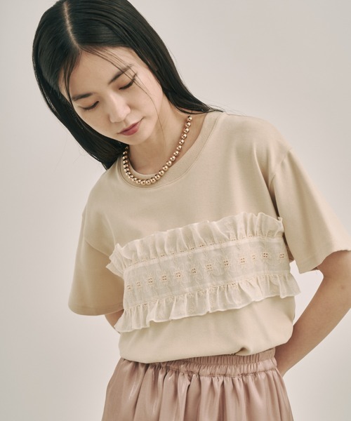 moi tytto（モイテュット）の「フリルデザインTシャツ（Tシャツ/カットソー・レディース・ブラック/ナチュラル/ベージュ・FREE）」の11枚目の写真