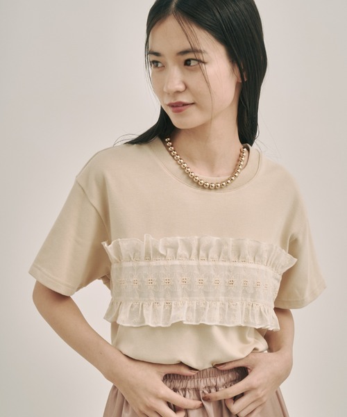moi tytto（モイテュット）の「フリルデザインTシャツ（Tシャツ/カットソー・レディース・ブラック/ナチュラル/ベージュ・FREE）」の14枚目の写真