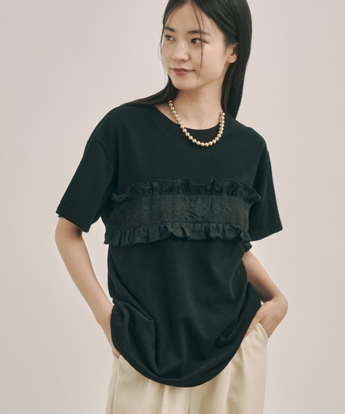 ジャンティ社製ネイビー フリル フリルデザインTシャツ（Tシャツ/カットソー）｜moi tytto