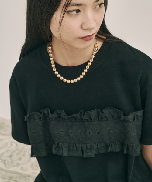 moi tytto（モイテュット）の「フリルデザインTシャツ（Tシャツ/カットソー・レディース・ブラック/ナチュラル/ベージュ・FREE）」の9枚目の写真