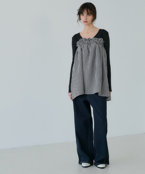 coca（coca）（コカ）の「【WEB限定セール】2way ギンガムチェックベアトップス（チューブトップ・レディース・ブラック・ONE SIZE）」の7枚目の写真
