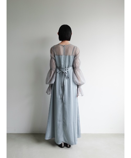 Tulle Sleeve Satin Dress/リュールスリーブサテンドレス