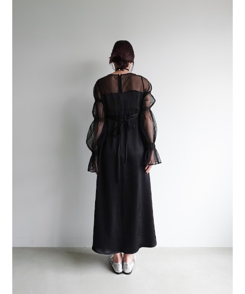 Tulle Sleeve Satin Dress/リュールスリーブサテンドレス