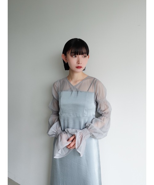 [Sahara] チュールスリーブサテンドレス sahara（サハラ）の「Tulle Sleeve Satin Dress/リュール