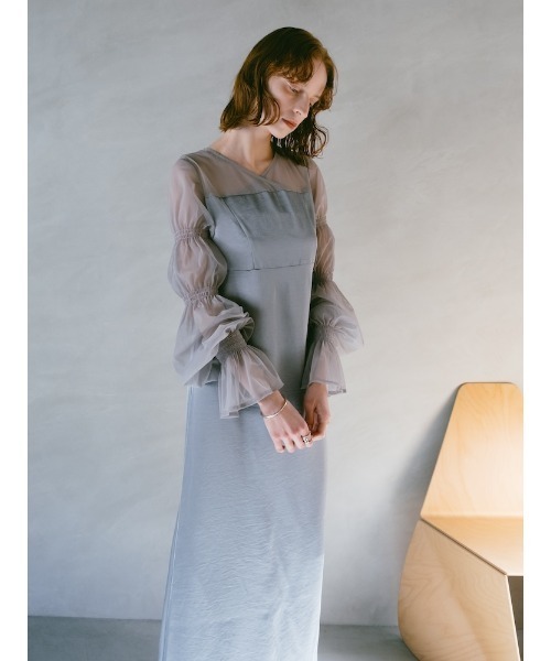 [Sahara] チュールスリーブサテンドレス sahara（サハラ）の「Tulle Sleeve Satin Dress/リュール