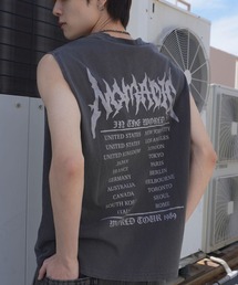 SPINNS | ピグメント加工バックプリントノースリーブTシャツ/バンT風/古着風/短丈(Tシャツ/カットソー)